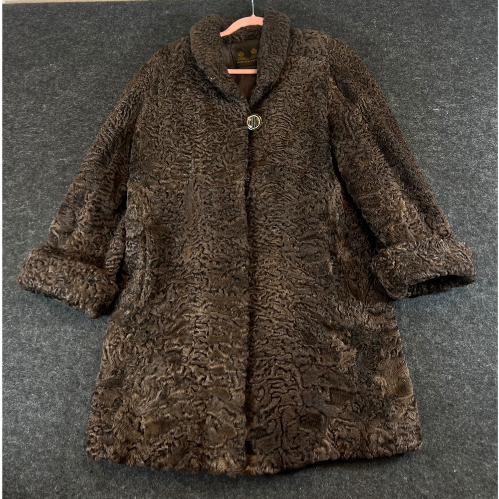 Birger Christensen Brown Curly Persian Lamb Fur Coat Royal Purveyor Mid-Length